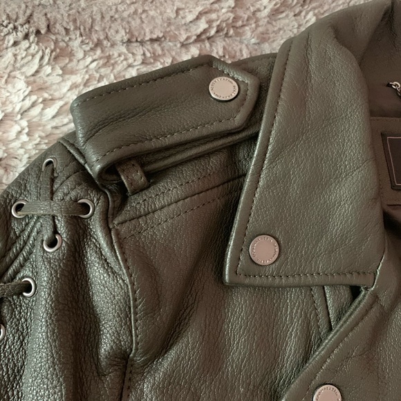 BCBG Max Azria Isa Olive Green Leather Jacket L - Picture 6 of 7